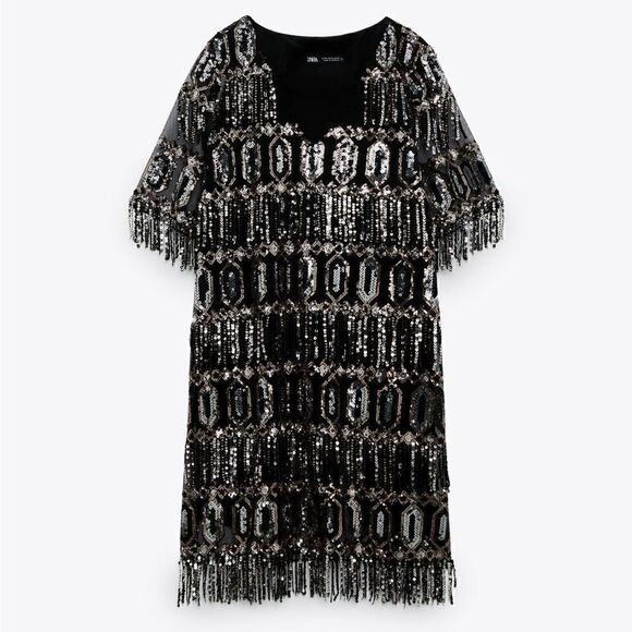 ZARA SEQUINED FRINGED DRESS - Picture 11 of 16
